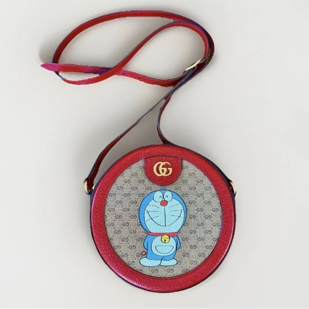 Authentic GUCCI GG X DORAEMON Supreme Ophidia Round Crossbody Shoulder Bag
